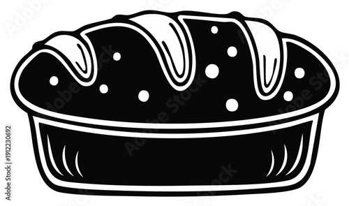 Monochrome graphic icon of a freshly baked homemade loaf of bread in a pan