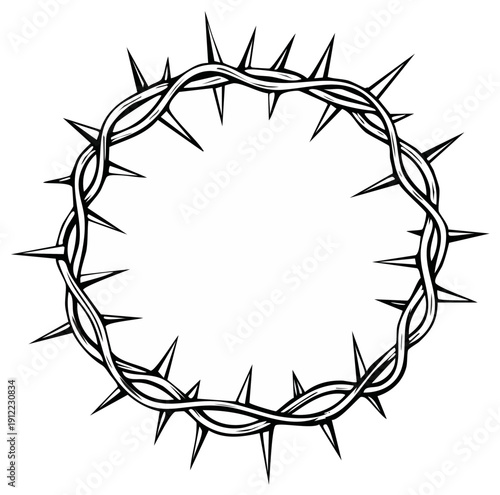 Detailed illustration of a thorny crown of thorns in a circular shape