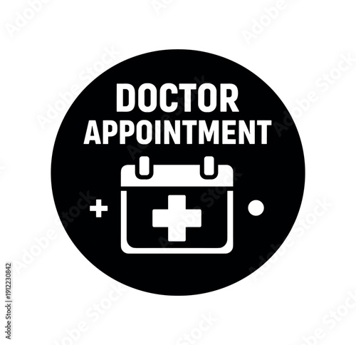 Flat vector badge DOCTOR APPOINTMENT simple white calendar with medical cross