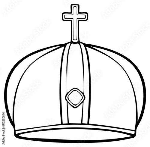 Stylized royal or religious crown with a prominent Christian cross and diamond emblem outline