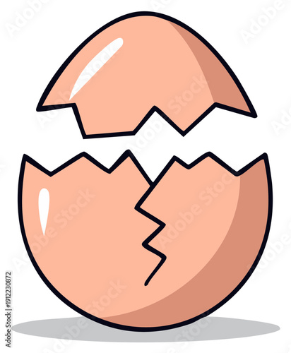 Broken eggshell illustration with cracked sides and shell fragments