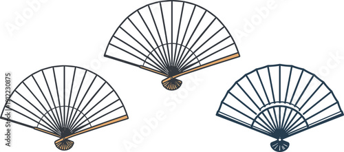 Traditional Japanese Folding Fan Vector Set, Oriental Hand Fan Illustration