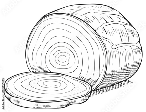 Onion Half with Slice Vegetable Food Kitchen Ingredient Hand Drawn Illustration
