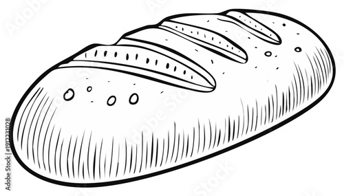 Rustic loaf of bread with scored crust and airy texture hand drawn illustration