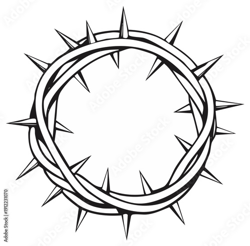Black and white illustration of a crown of thorns, a symbol of suffering and sacrifice.