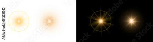 Obraz na plátně PNG image of Collection of four distinct golden and orange sunburst lens flare e