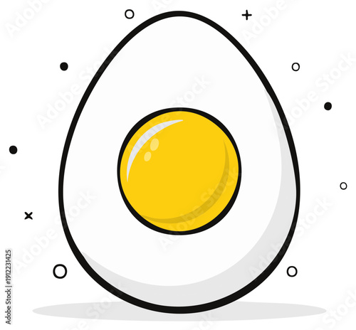 Cartoon illustration of a halved boiled egg with a yellow yolk