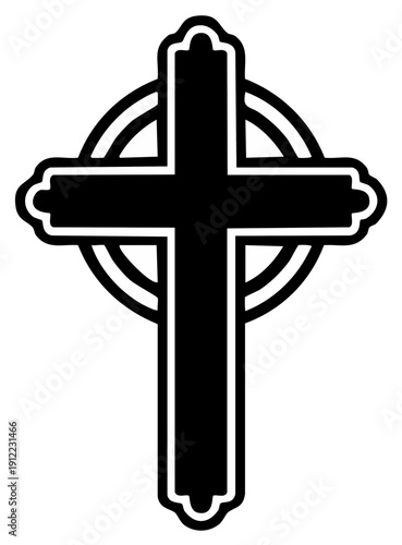 Black Celtic Cross with Circular Halo Design Symbolizing Faith and Spirituality Vector Illustration