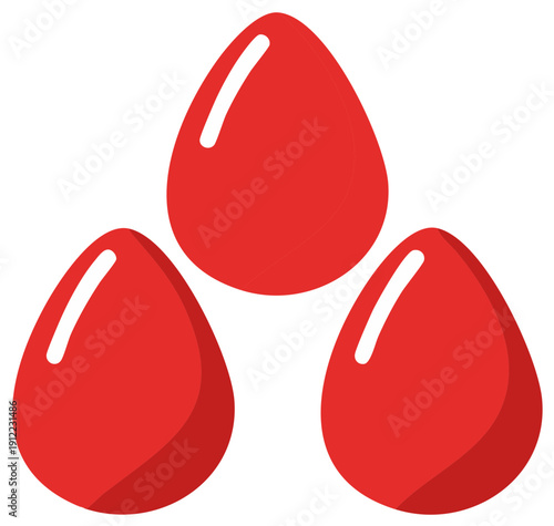 Three stylized red teardrops, abstract graphic design.