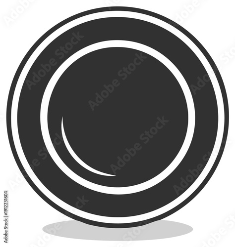 Stylized Dark Grey Dinner Plate Icon Graphic Element for Food and Dining Concepts