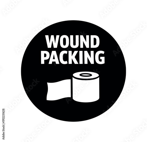 Flat vector badge WOUND PACKING simple white gauze roll