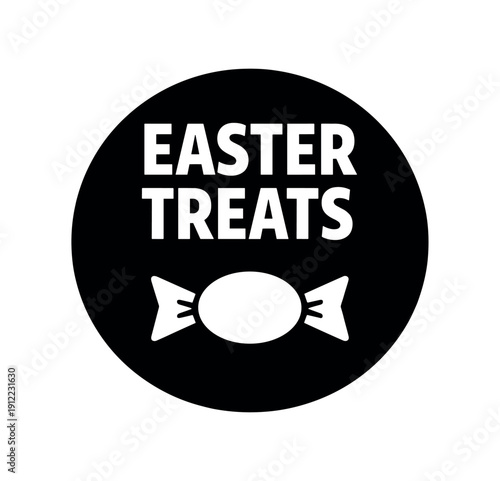 Flat vector badge EASTER TREATS simple white candy