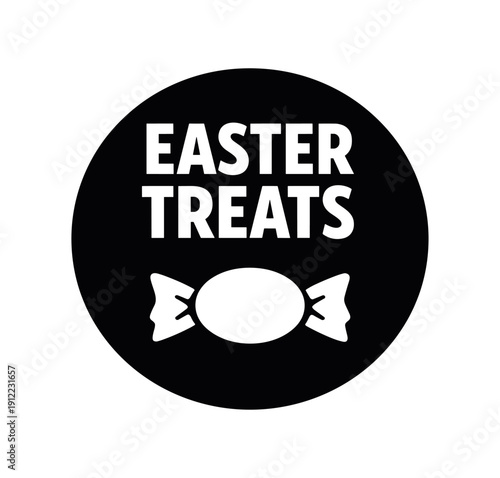 Flat vector badge EASTER TREATS simple white candy