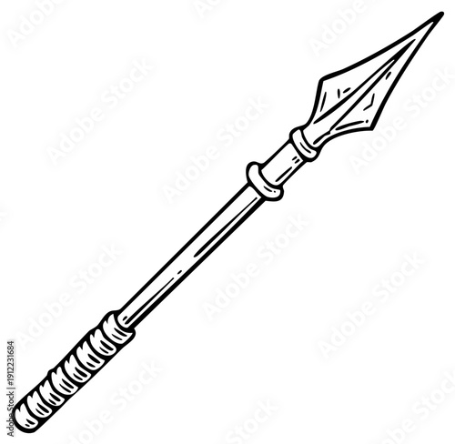 Classic ancient historical warrior spear weapon medieval battle arm line art drawing illustration