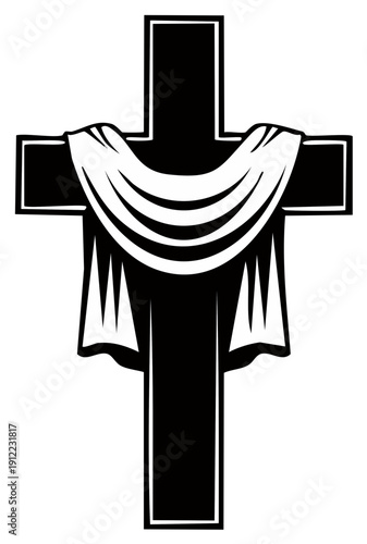 Christian Cross Silhouette draped with White Cloth symbolizing Resurrection or Victory