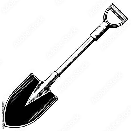 Vintage style illustration of a digging shovel tool isolated on a white background
