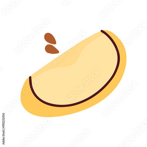 A clean slice of a fresh apple with the seeds removed. Perfect for representing healthy appetizers, fruit salads, children's lunch snacks, and natural food preparation.