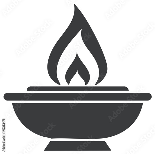Stylized icon of a burning flame in a bowl, a symbol of knowledge, hope, and ceremony