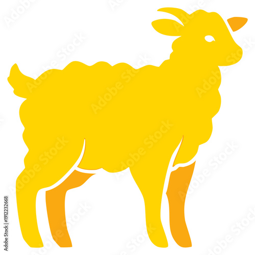 Stylized yellow lamb silhouette, standing, side view, isolated, simple design, illustration