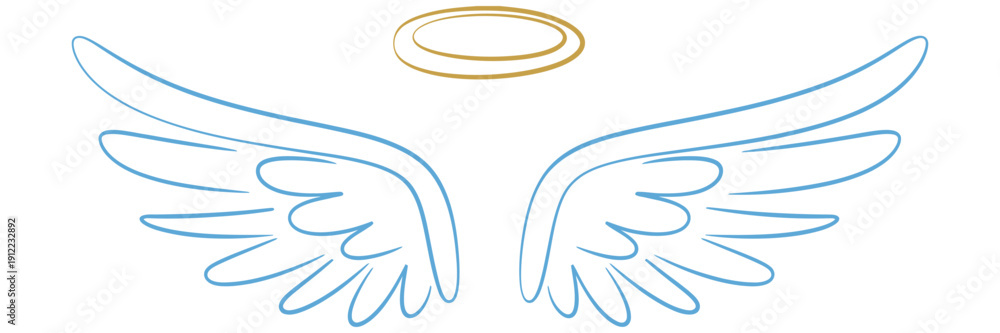 Obraz premium delicate angel wings and halo illustration, heavenly ethereal spirit design element for religious themes, hope, peace, and spiritual inspiration in vector artwork.