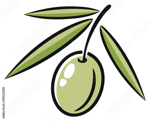 Green Olive Branch with Leaves Graphic Illustration for Mediterranean Cuisine