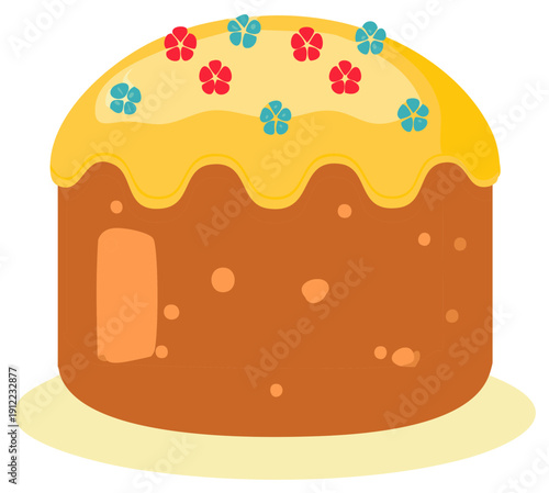 Cartoon illustration of a traditional Easter cake with decoration