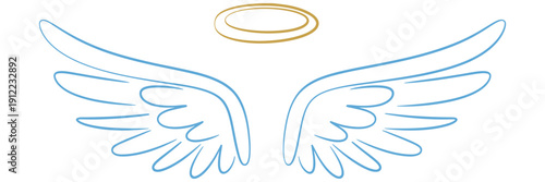 delicate angel wings and halo illustration, heavenly ethereal spirit design element for religious themes, hope, peace, and spiritual inspiration in vector artwork.