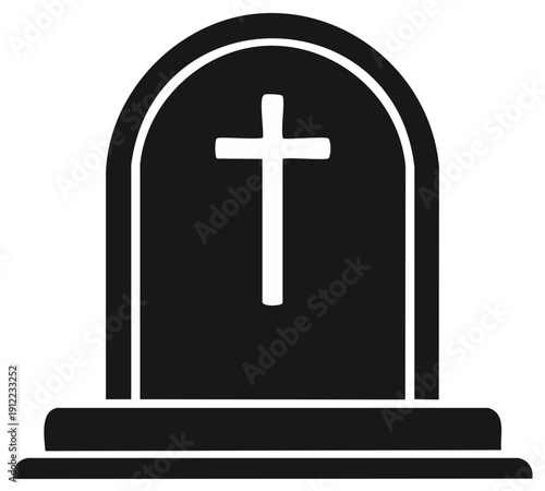 Simple Gravestone Icon With Christian Cross