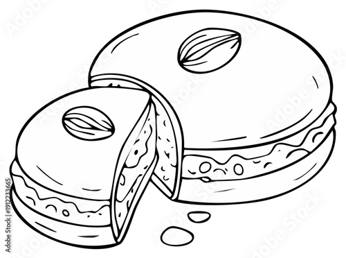 Baklava pastry sliced with almond topping black and white line art