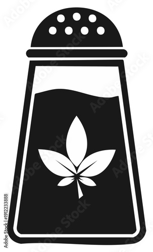 Herbal spice shaker with leaf symbol for seasoning