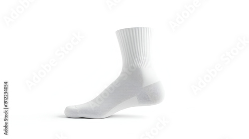 White blank sock of quarter middle cafl length mockup, 3d realistic isolated on white background