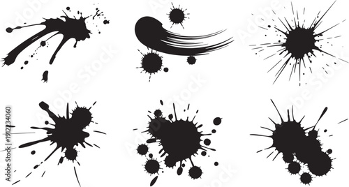 Black ink splatters on white background