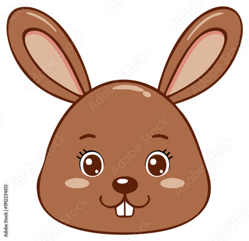 Adorable cartoon brown bunny rabbit face with big eyes and long ears