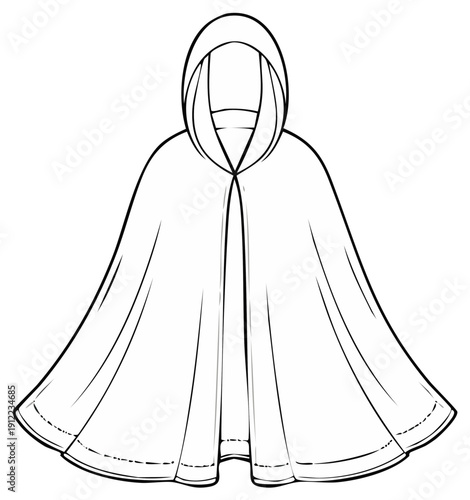 Illustration of a hooded cloak in a simple line art style
