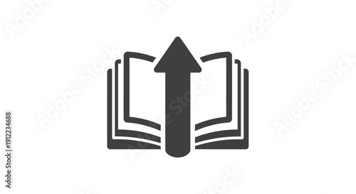 Open book with upward arrow symbolizing knowledge and progress.