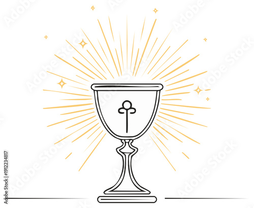 Elegant Holy Chalice With Radiant Light Rays and Sparkles Religious Symbol of Communion