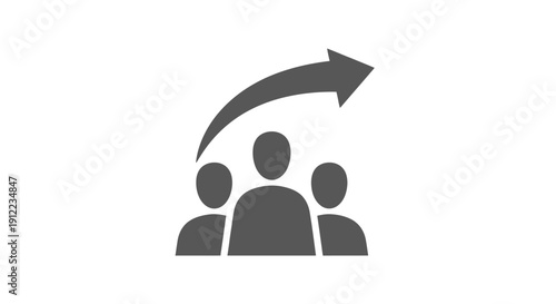 Simple icon representing teamwork and leadership with an upward arrow.