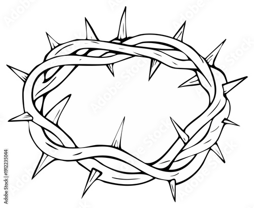 Woven thorny branches form a crown of thorns illustration symbolizing sacrifice and suffering