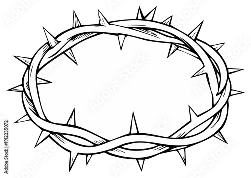 Ink illustration of a thorny crown symbol, depiction of suffering and sacrifice.