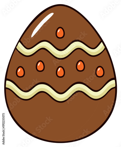 Delicious chocolate Easter egg with wavy icing and decorative candy dots