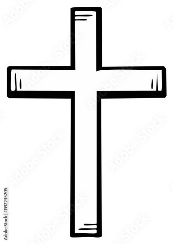 Christian cross outline, black and white vector crucifix illustration for faith and religion design