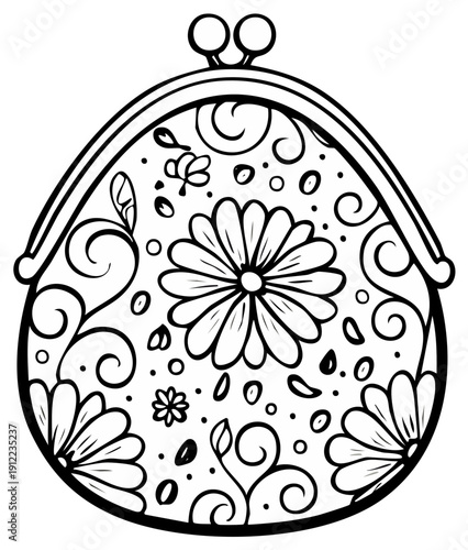 Decorative floral coin purse with a clasp and ornate swirling patterns