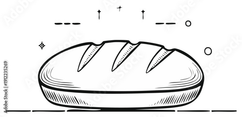 Stylized Loaf of Bread with Decorative Elements Freshly Baked Food Illustration
