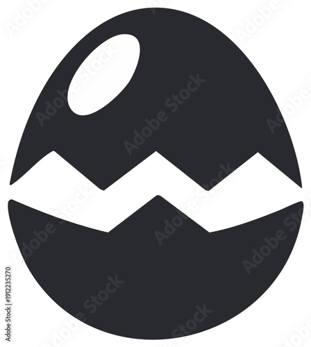 Simple black and white cracked egg icon symbolizing new life or breaking free