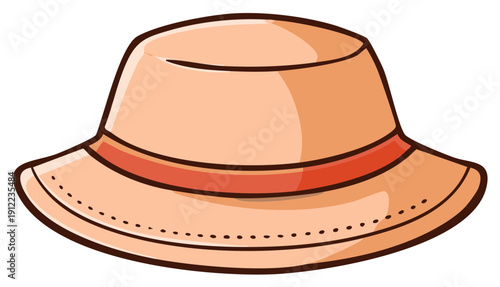 Cartoon Beach Hat with Ribbon: Simple Sun Protection for Summer Travel Vacations