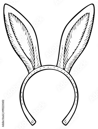 Hand drawn sketch of a fuzzy rabbit ear headband isolated on a white background