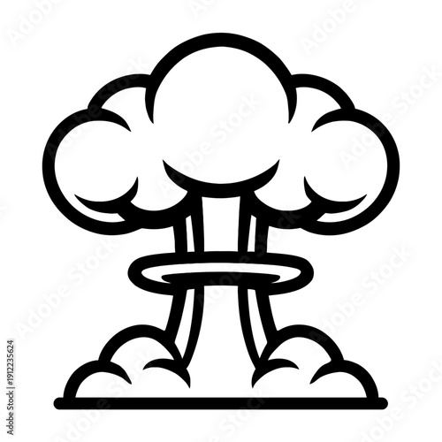 Atomic Nuclear Explosion Mushroom Cloud Icon Vector - Bold Outlined Blast Symbol for Military Strategy, Disaster, and Combat Design - Isolated Combat Impact Graphic