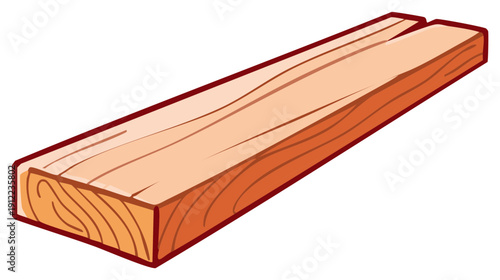 Cartoon style wooden plank with visible grain pattern and natural texture building material illustration