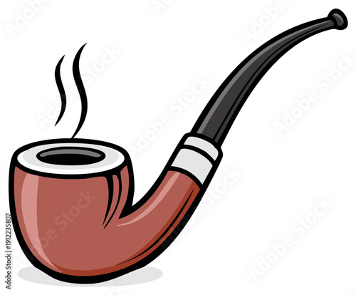 Cartoon illustration of a classic smoking pipe emitting gentle wisps of smoke