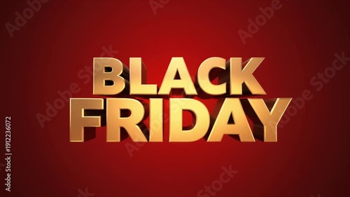 3D Black Friday Sale Announcement - Golden Text on Red Background - Perfect for Promotions and Marketing